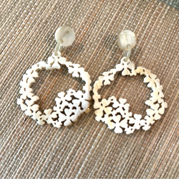 Carved Flower Horn Statement Earrings - Picture 3 of 6